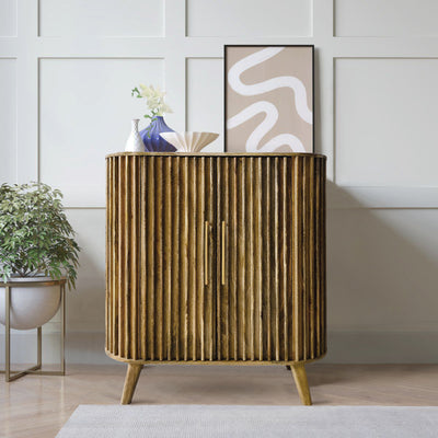 2 Door Ribbed Tall Sideboard Mango Wood. D45 x W107 x H110 cm