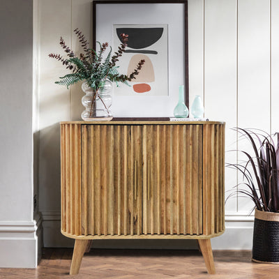 2 Door Ribbed Sideboard Mango Wood. D45 x W95 x H77 cm