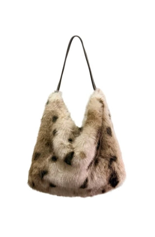 Cream Deer Faux Fur Tote Bag