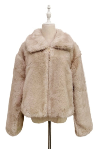 Cream Teddy Faux Fur Zip Up Jacket