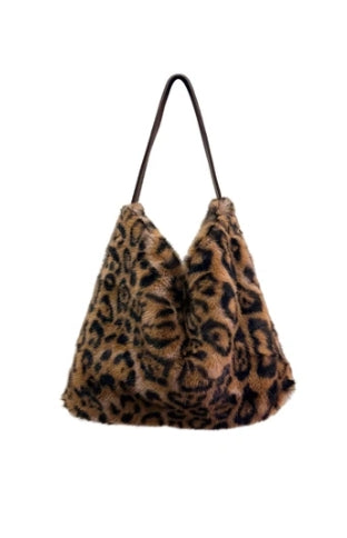 Classic Leopard Tote Bag Faux Fur
