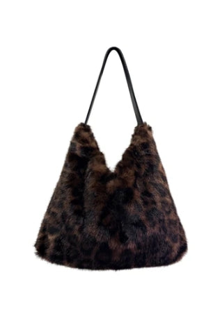 Dark Leopard Tote Bag Faux Fur