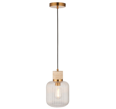 Travi Ribbed 1 Pendant Light Natural Travertine