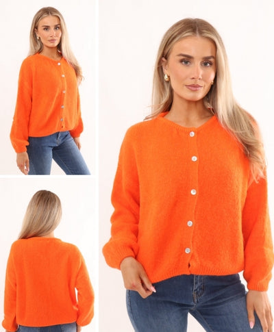 Alpaca Knit Button Through Cardigan Orange