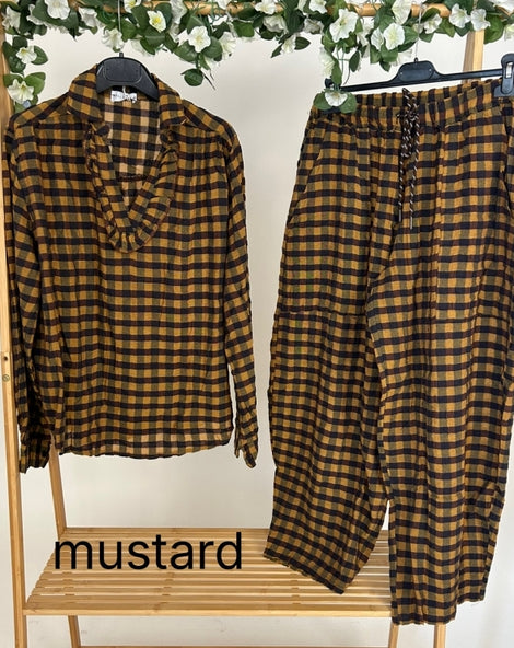 Gingham Seersucker Collared Blouse Mustard