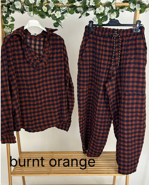 Gingham Seersucker Collared Blouse Burnt Orange
