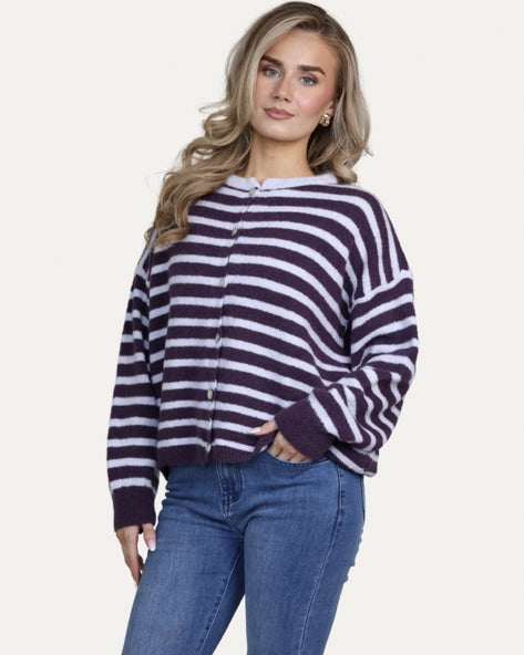 Striped Baby Alpaca Cardigan Prune/Lilac