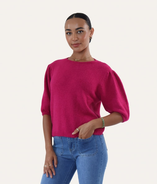 Baby Alpaca Puff Sleeve Jumper Cerise