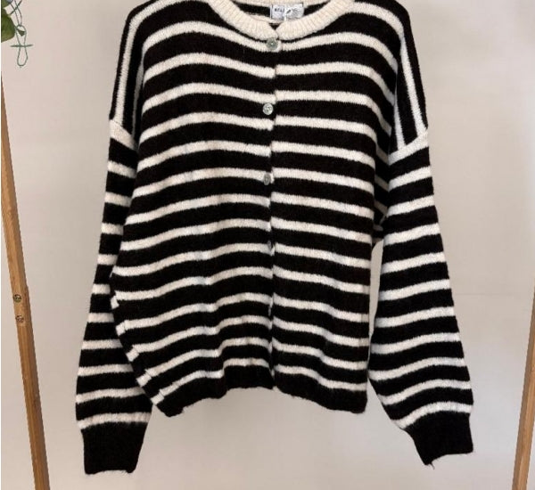 Striped Baby Alpaca Cardigan Chocolate/Cream