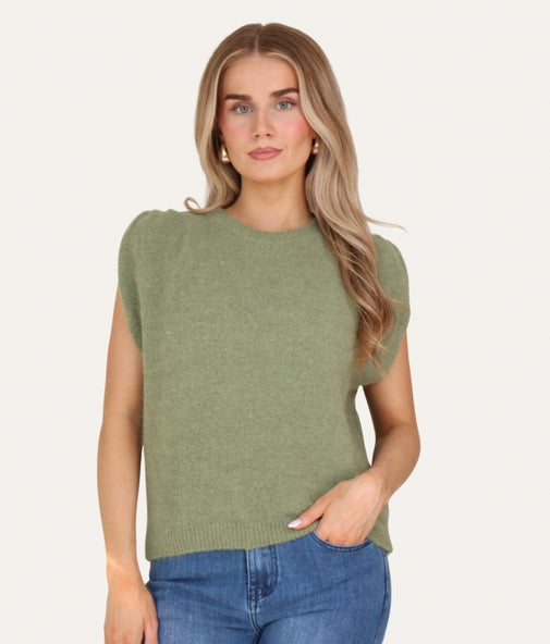 Baby Alpaca Ruched Tank Top Pale Khaki