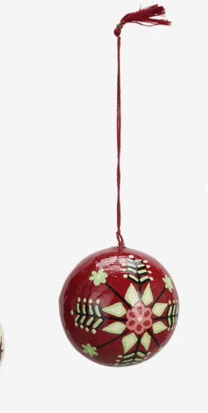 Hand-painted paper Mache Christmas Bauble Red