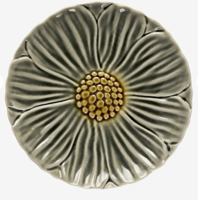 Stoneware flower plate Green