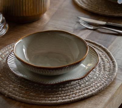 Organic Ridged Pasta Bowl Stone Set of 4