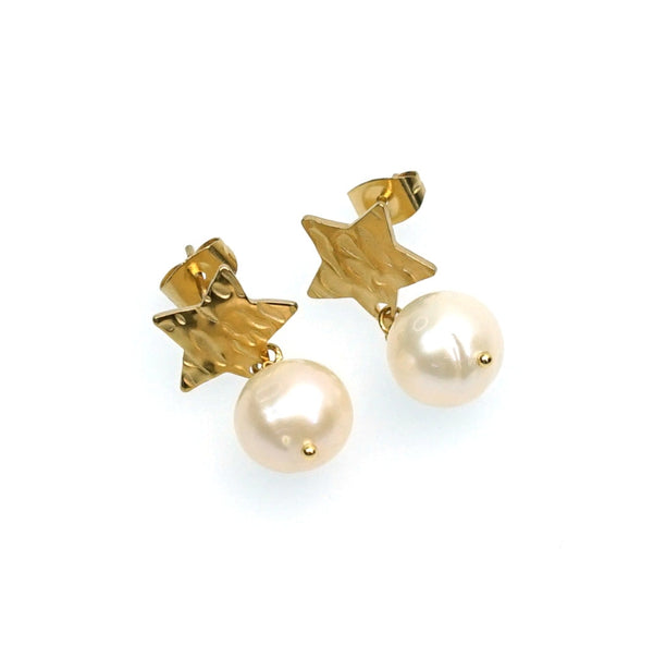 Handcrafted Gemstone – 18K Gold-Plated Earrings Fresh Pearl