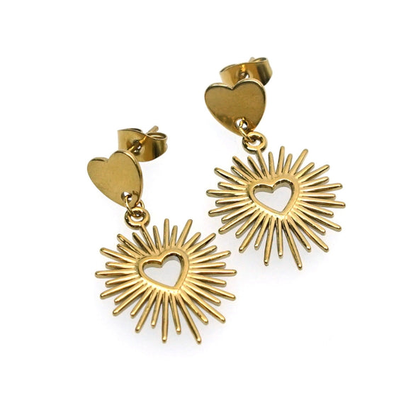 Heart of Sunshine 18K Gold Plated Stainless Steel Earrings