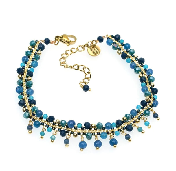 Handcrafted Gemstone Bracelet with 18K Gold Plating Jade, Paradise, Quartz, Crystals