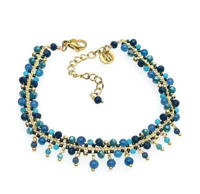 Handcrafted Gemstone Bracelet with 18K Gold Plating Jade, Paradise, Quartz, Crystals