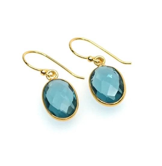 Handcrafted Gemstone – 18K Gold-Plated Earrings Blue Topas