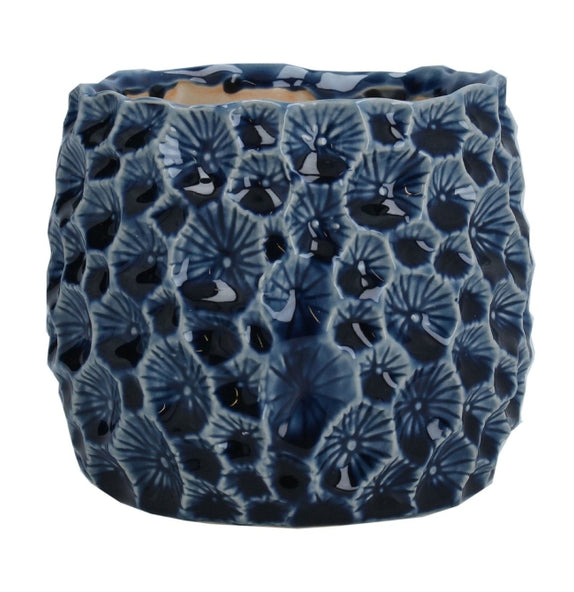 Ceramic Pot Cover 15cm - Navy Crater,