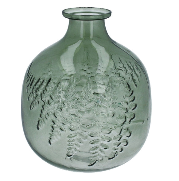 Glass Vase 18cm - Green Fern Impression Ball