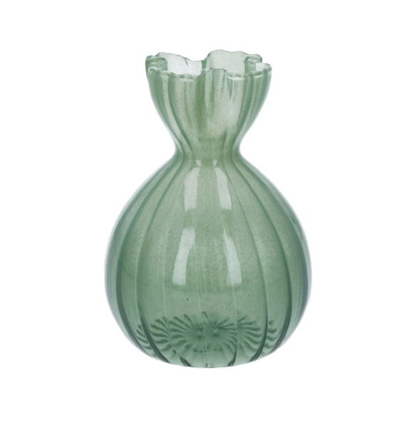 Glass Vase 11cm - Green Frill Top Bud