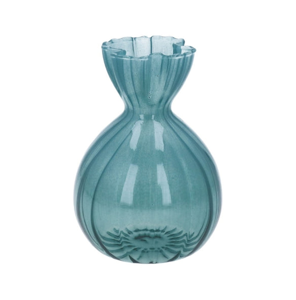 Glass Vase 11cm - Petrol Blue Frill Top Bud
