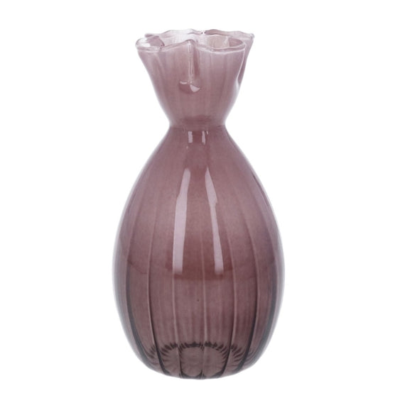 Glass Vase 13.5cm - Mauve Frill Top Tall Bud