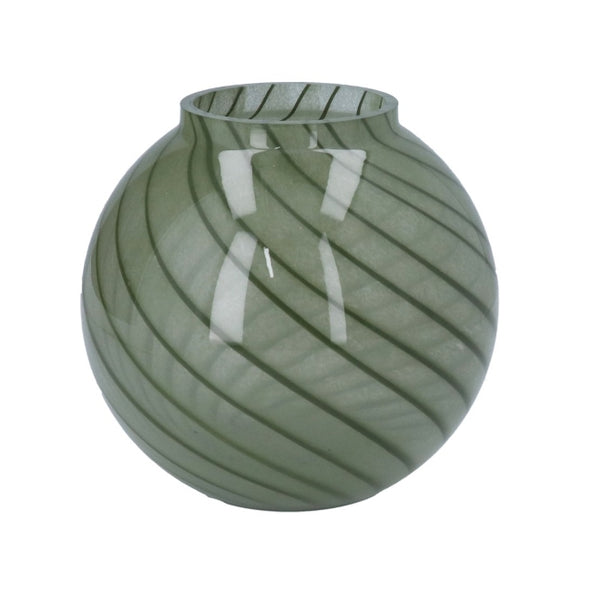 Glass Vase 19cm - Green Spiral Ball