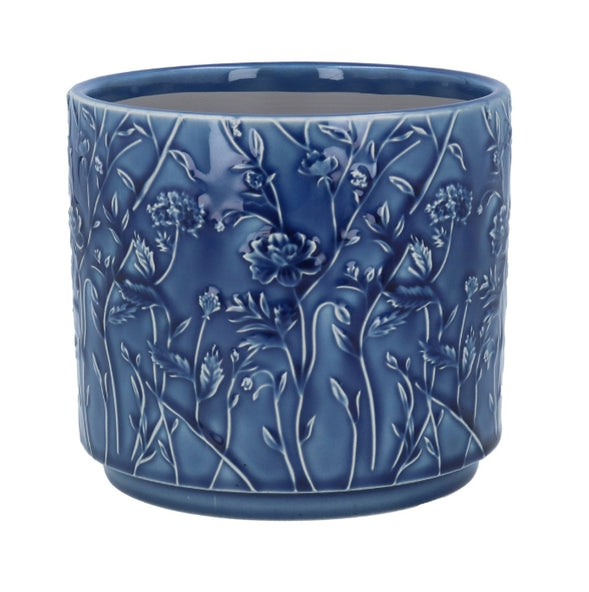 Navy Trailing Blooms Stoneware Pot Cover 15 cm , Medium