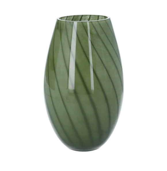 Glass Vase 25cm - Green Spiral Ogee
