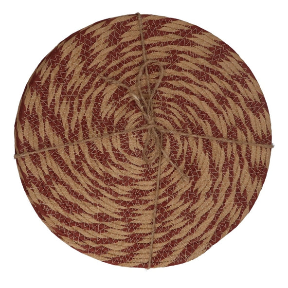 Pack/4 Rope Placemat 36cm - Natural/Burgundy Round