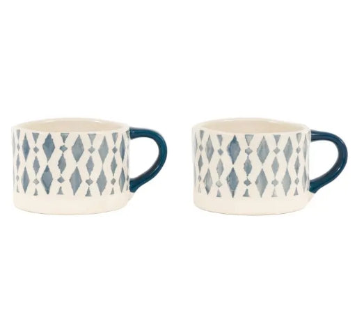 Ikat Diamond Print Mugs Blue