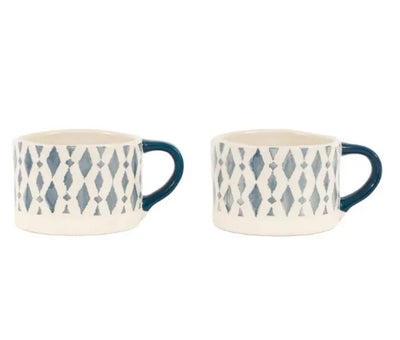 Ikat Diamond Print Mugs Blue