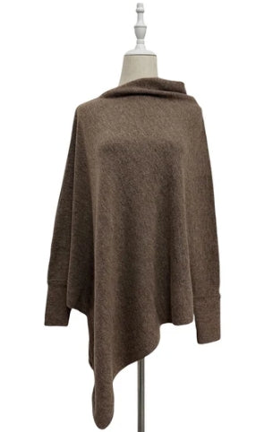 Brown Cuffed Wool Poncho