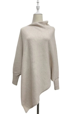Beige Cuffed Wool Poncho