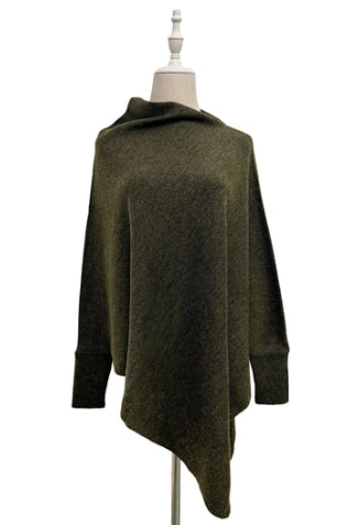 Army Green Cuffed Wool Poncho