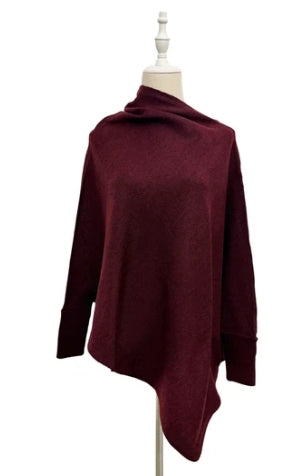 Wine Cuffed Wool Poncho