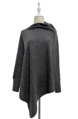 Charcoal Cuffed Wool Poncho
