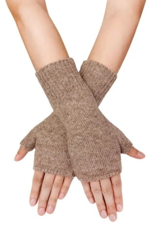 Taupe Ribbed Fingerless Gloves