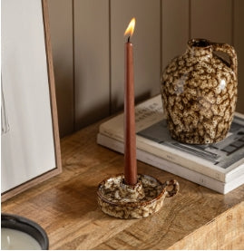 Mikka Ceramic Reactive Glaze Candle Holder Brown