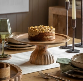 Ridged Mango Wood Cake Stand  Light  Wood