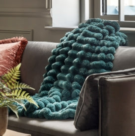 Ribbed Faux Fur Throw Teal