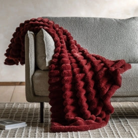 Ribbed Faux Fur Throw Mulberry