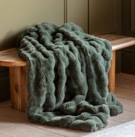 Marshmallow Rabbit Faux Fur Throw Olive