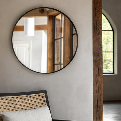 Hollywell Large Round Mirror Black