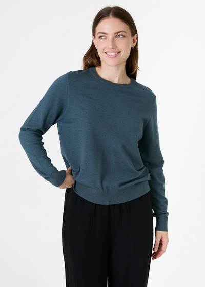 Fitted Crew Neck Long Sleeve Jumper Sea Blue