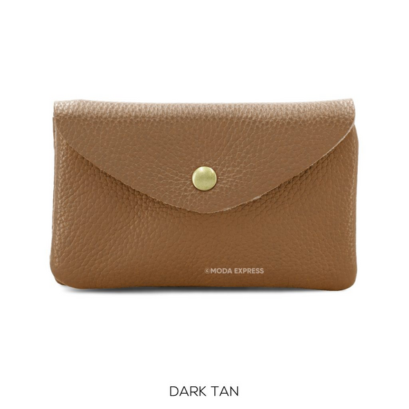 Large Leather Button Purse Dark Tan