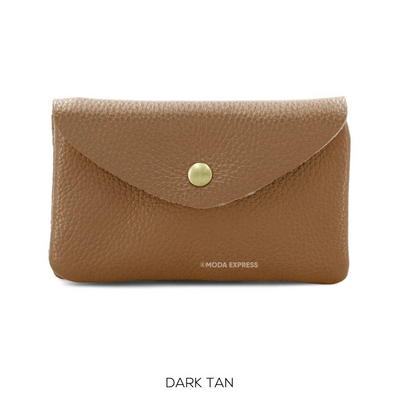 Large Leather Button Purse Dark Tan