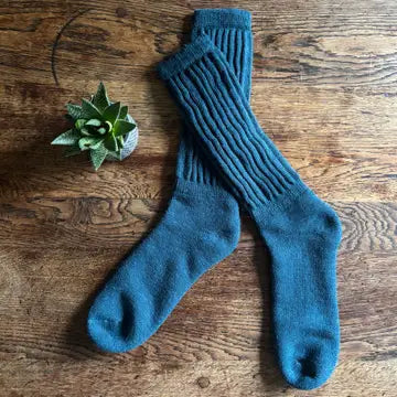 Rib Cushion Alpaca Socks Teal Medium