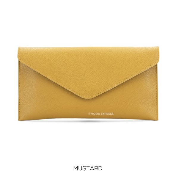Leather Envelope Clutch  Bag - Mustard